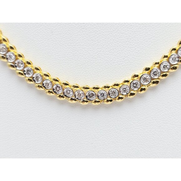 Unique 18K Solid Yellow Gold Designer Diamond Tennis Link Chain Necklace - 16" L - Picture 10 of 16